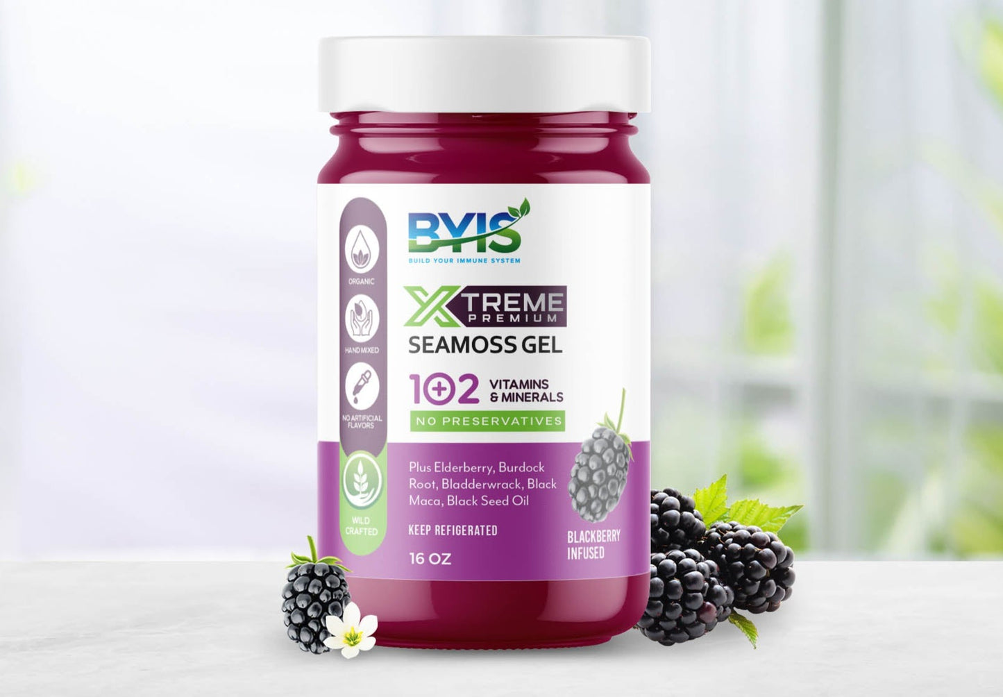 Blackberry Premium Sea Moss Gel With Elderberry, Burdock Root, Bladderwrack, Black Maca & Black Seed Oil